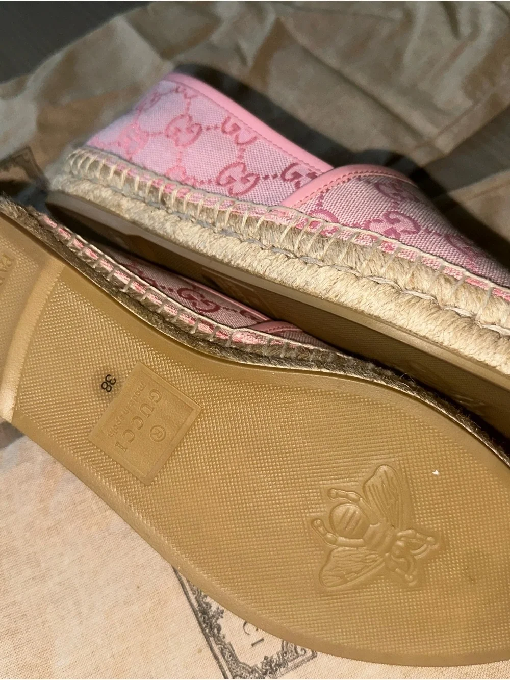 Gucci Pink GG Canvas Espadrille Flats
